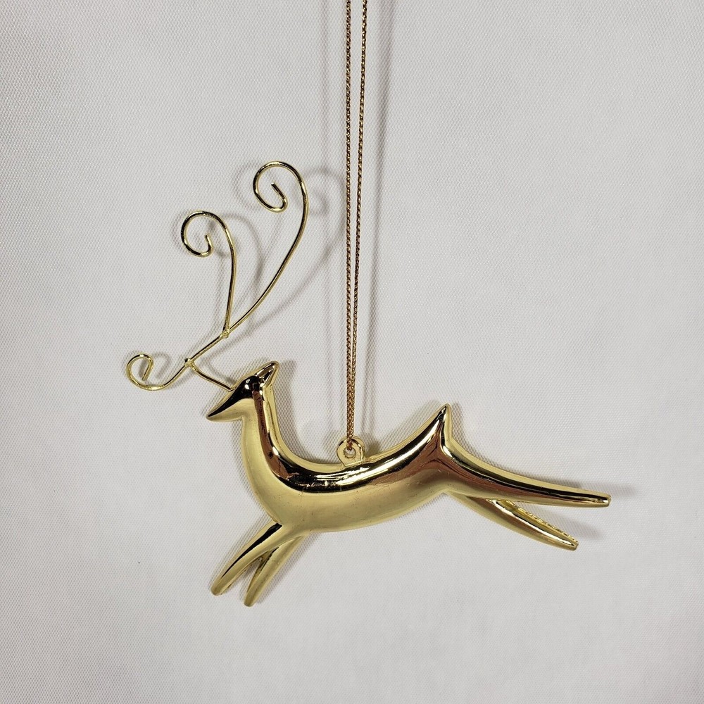 Elegant Brass Gold Tone Reindeerโ Silhouette Christmas Ornament Jumping Flying